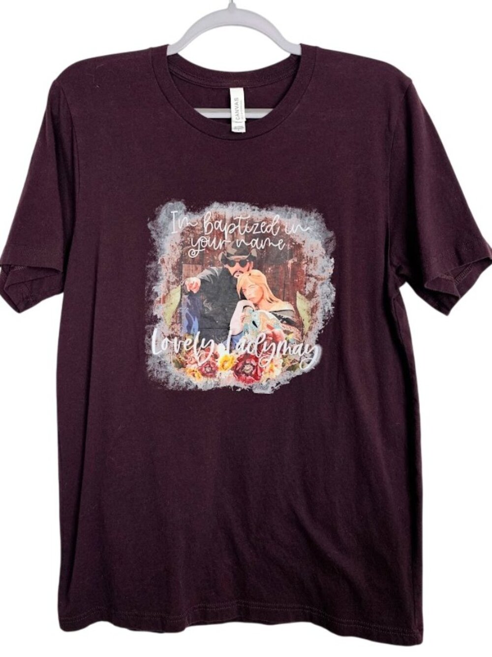 NWOT DUTTON RANCH Rip and Beth Yellowstone T-Shirt Top size L DARK MAROON Cute